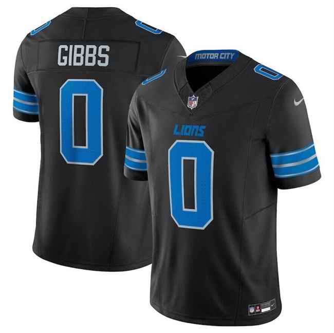 Men's Detroit Lions #0 Jahmyr Gibbs Black 2025 F.U.S.E. Vapor Limited Stitched Jersey